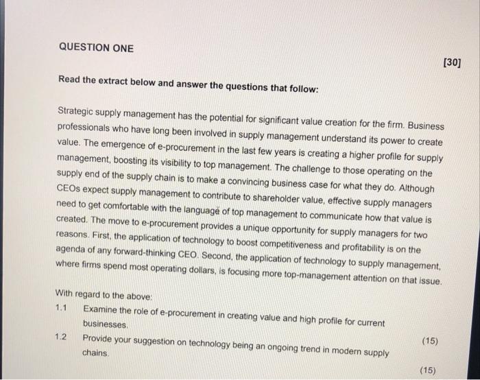  QUESTION ONE [30] Read the extract below and answer the questions