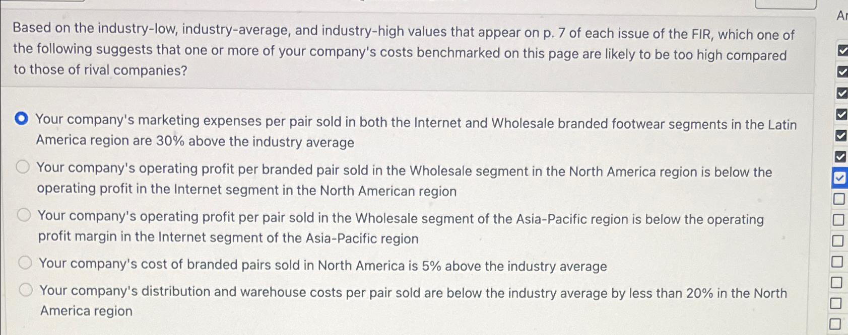  Based on the industry-low, industry-average, and industry-high values that appear on