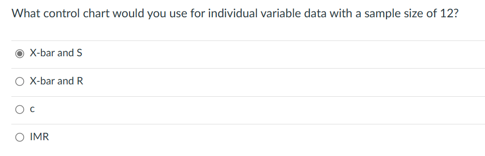  I am unsure? What control chart would you use for individual