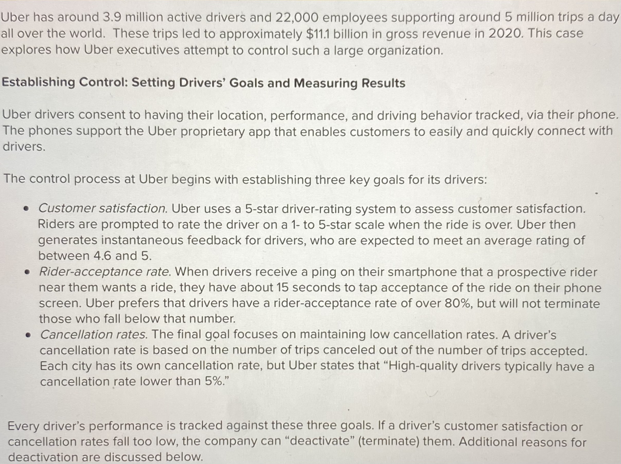 Using the balanced scorecard framework and the Uber case information provided above,