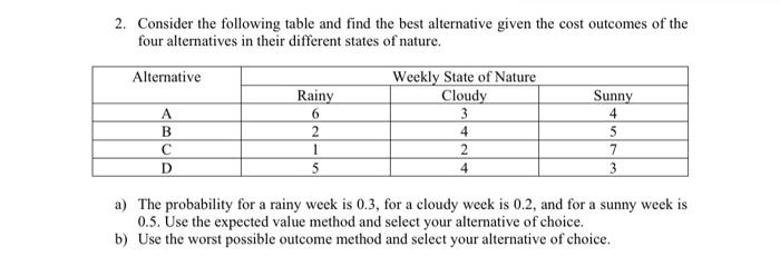 Please explain every step throughly, thank you. 2. Consider the following table
