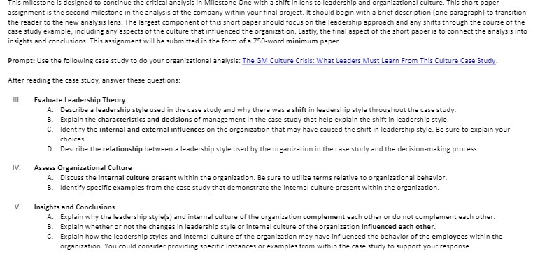  This milestone is designed to continue the critical analysis in Milestone