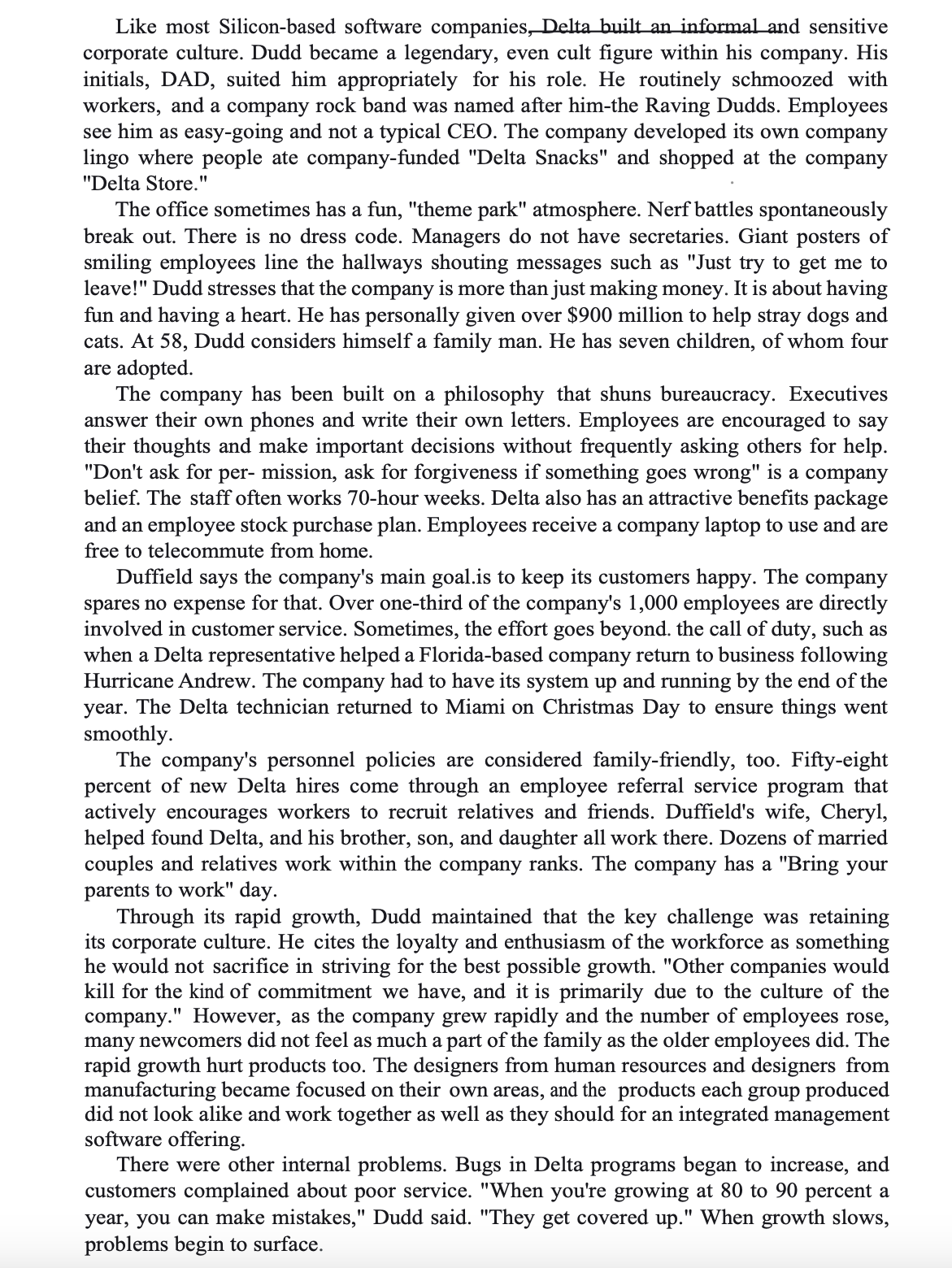 Exercise: Transition at a Delta Software Company INSTRUCTIONS Read the case in