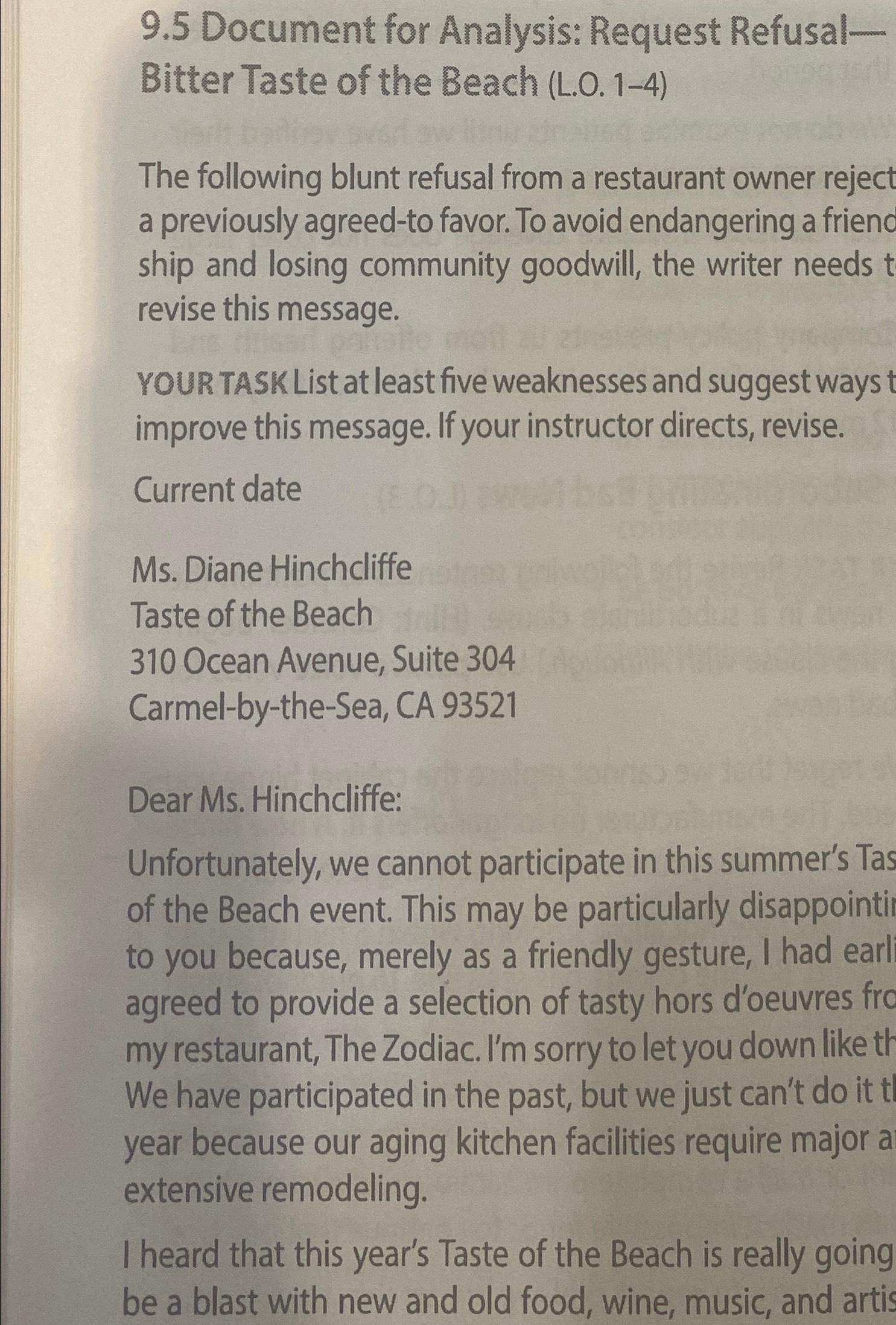  9.5 Document for Analysis: Request RefusalBitter Taste of the Beach (L.0.1-4)