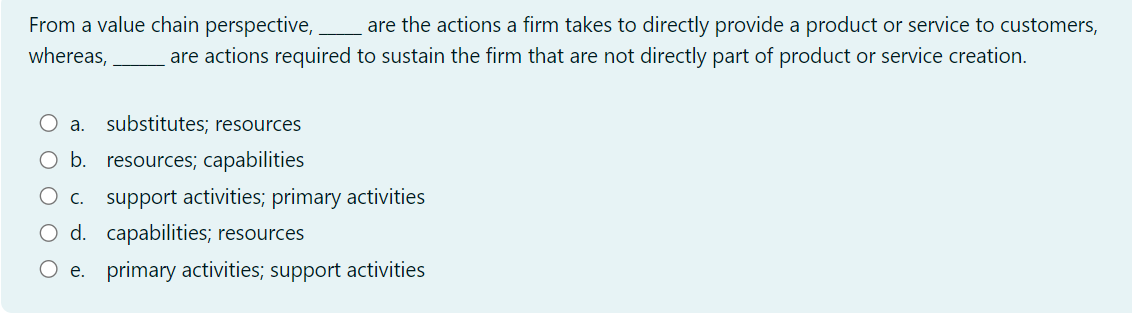  From a value chain perspective, are the actions a firm takes