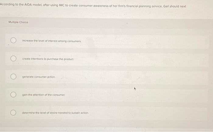 According to the AIDA model, after using IMC to create consumer