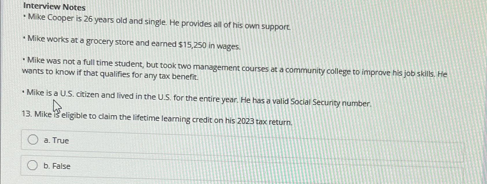  Interview Notes Mike Cooper is 26 years old and single. He