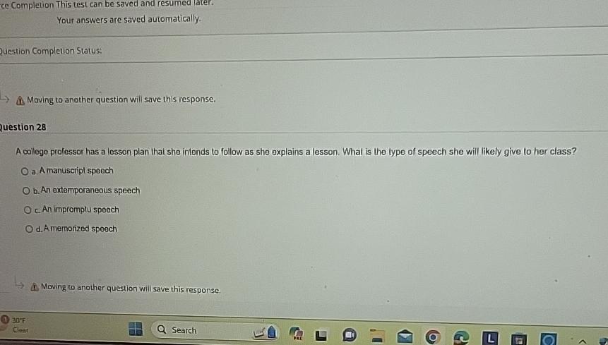  ce Completion This test can be saved and resumed later. Your