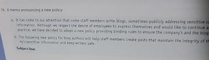  (9) Amemo arnicuncing a new policy: I. It has come to