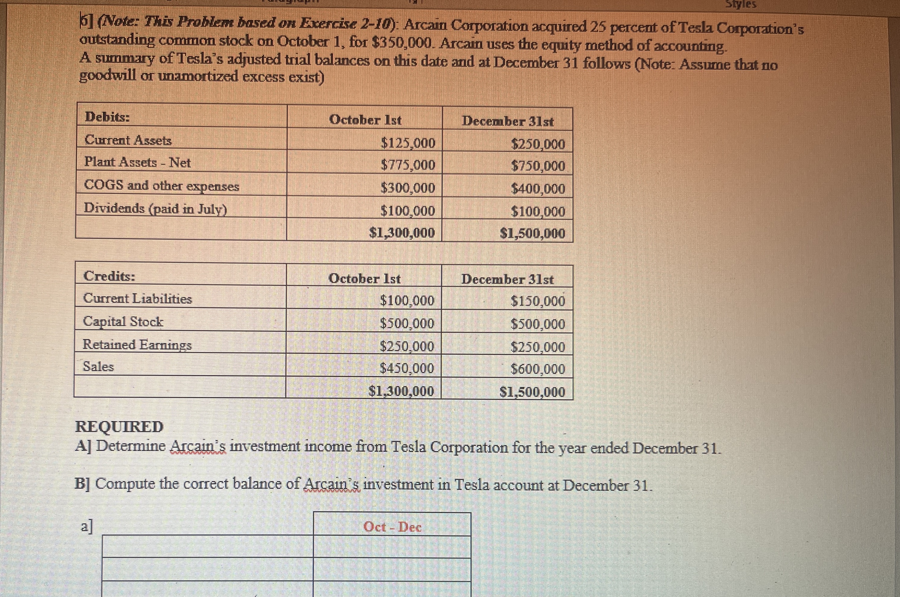  16](Note: This Problem based on Excercise 2-10): Arcain Corporation acquired 25