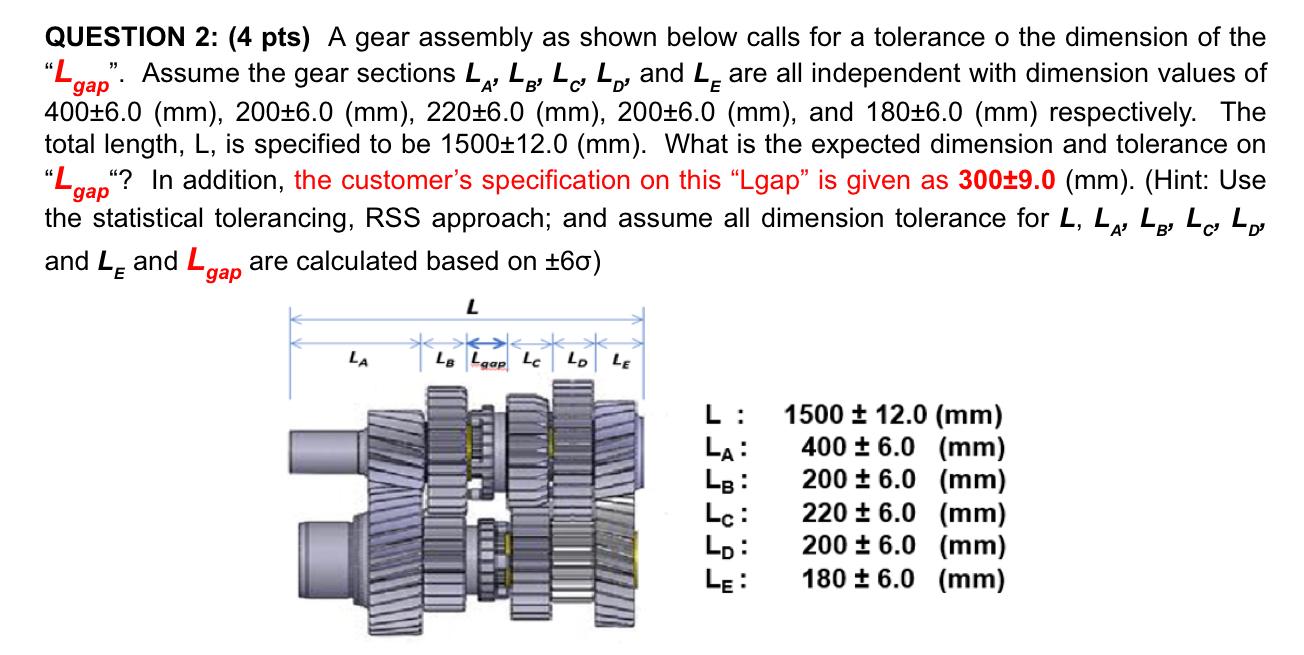  QUESTION 2: (4 pts) A gear assembly as shown below calls