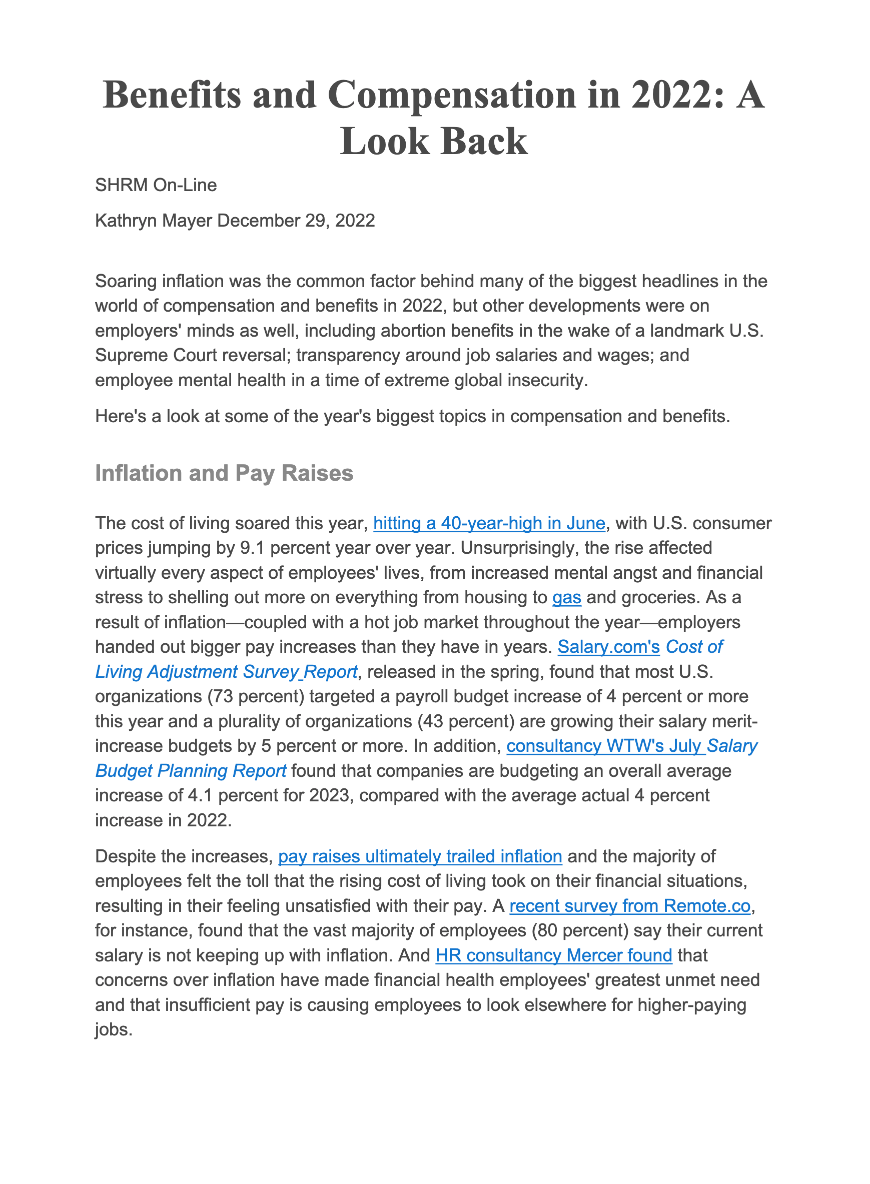  Let's look at the Important Issues of HR Comp & Benefits