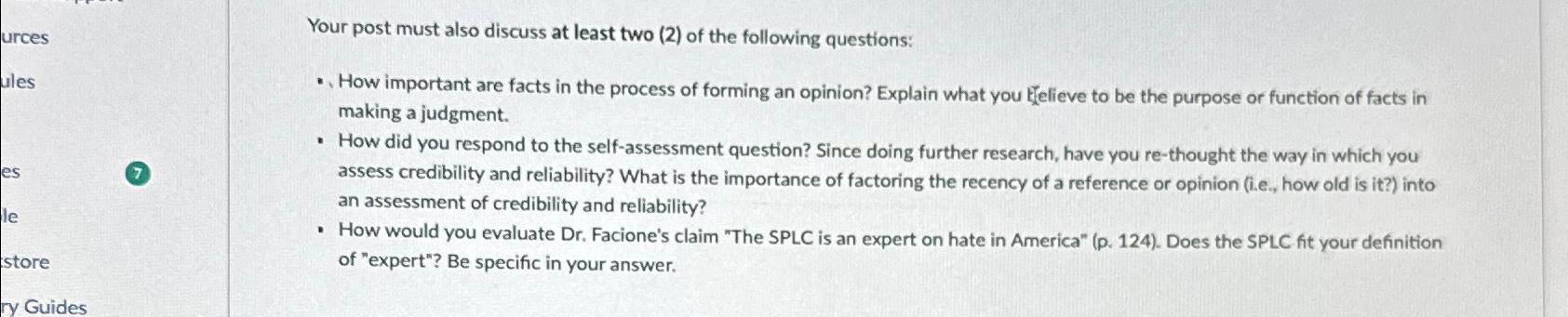  Your post must also discuss at least two (2) of the