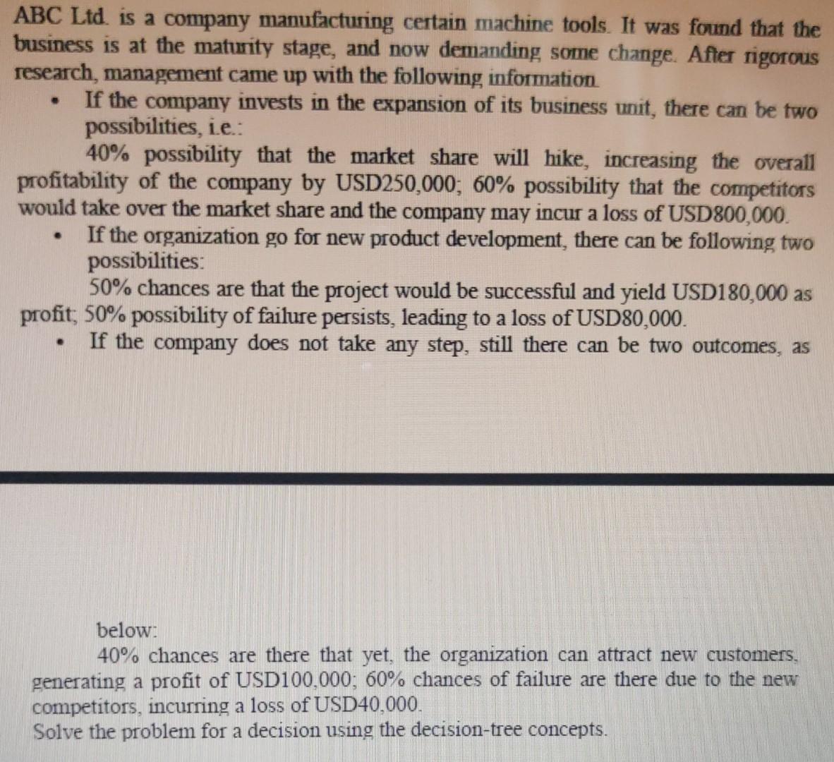 solve this problem correctly industrial management problem ABC Ltd. is a
