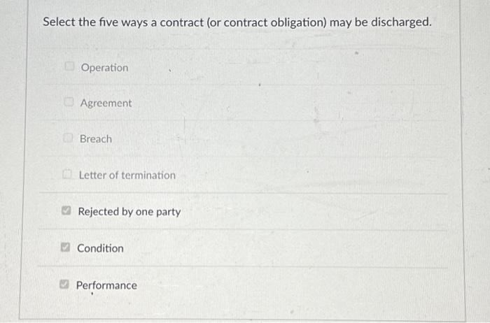 Select the five ways of a contract Select the five ways a