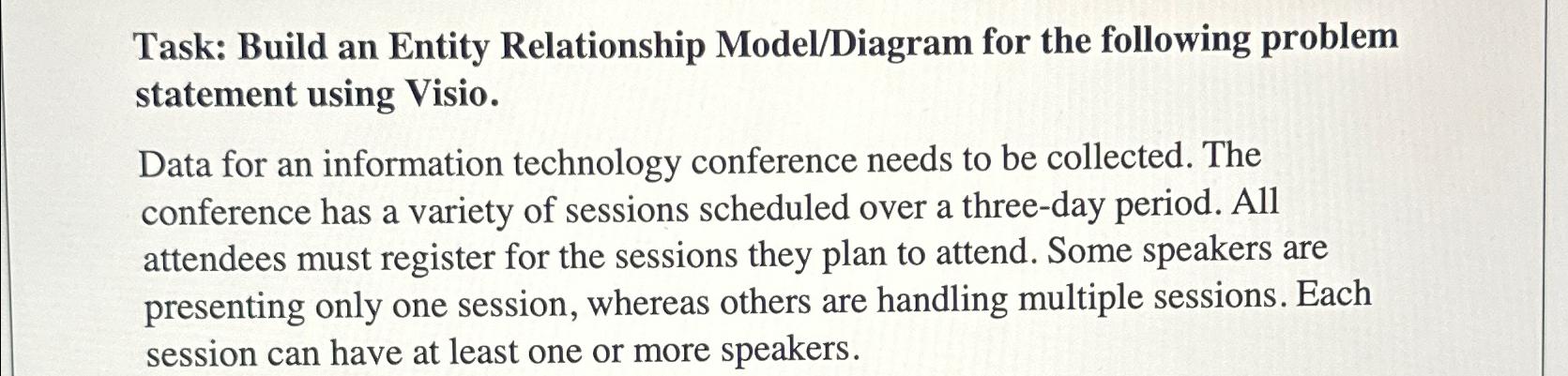  Task: Build an Entity Relationship Model/Diagram for the following problem statement