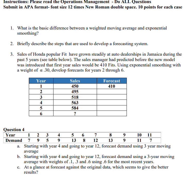  Instructions: Please read the Operations Management - Do ALL Questions Submit