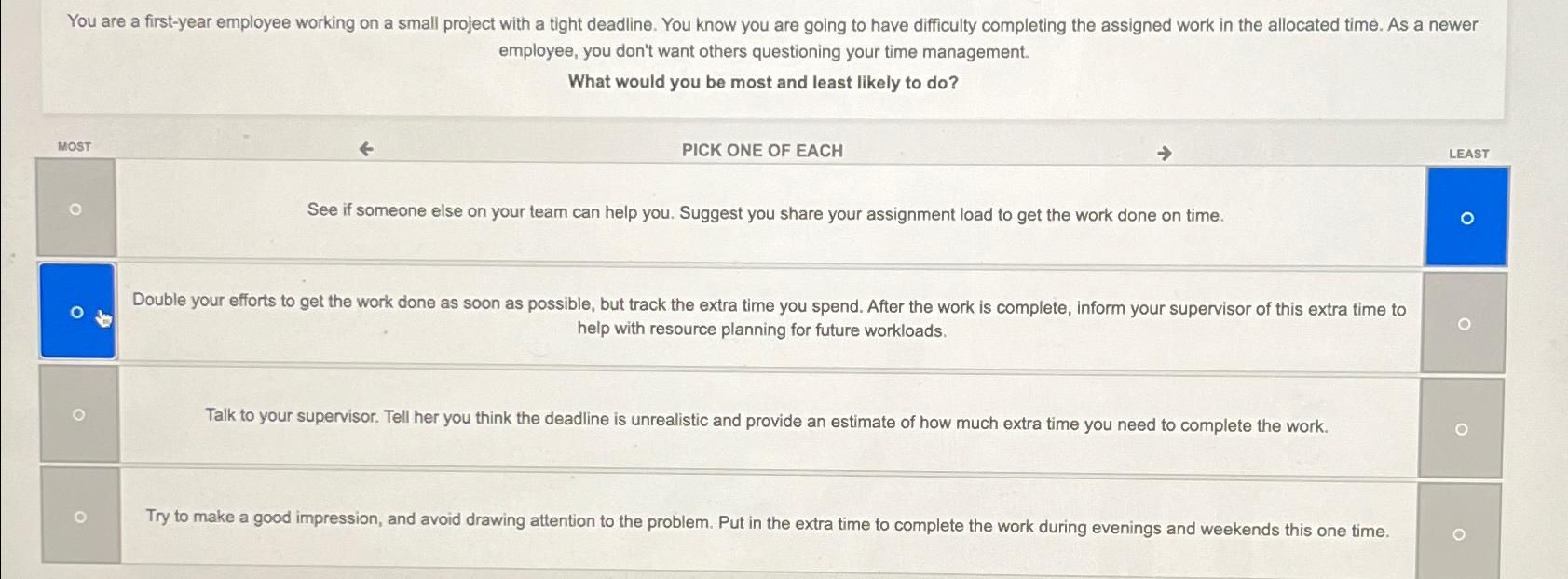  You are a first-year employee working on a small project with