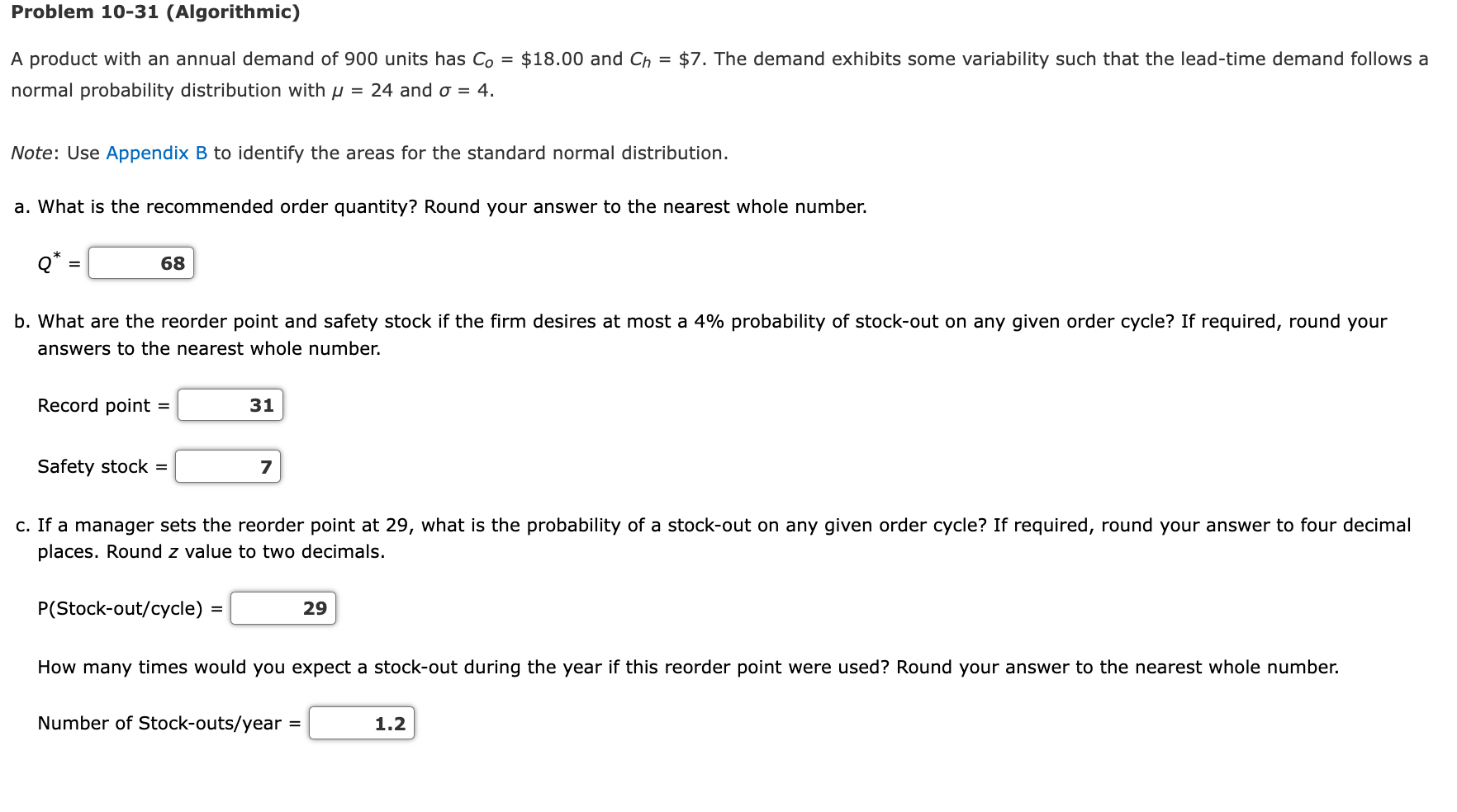  Problem 10-31(Algorithmic) A product with an annual demand of 900 units