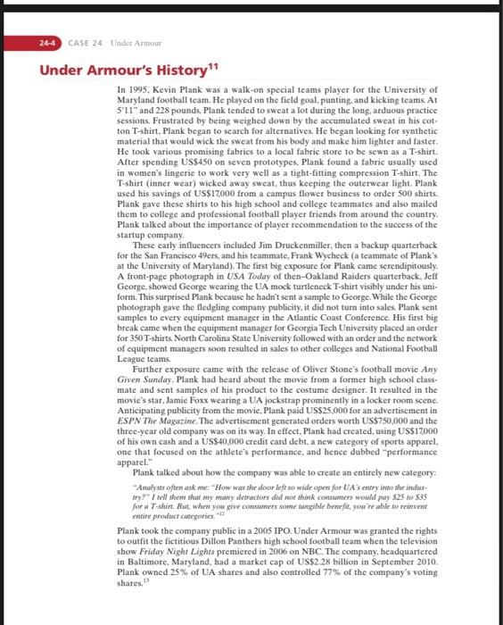 Resources Industry Four-Apparel cASE 24 Under Armour Ram Subramanian Montclair State University