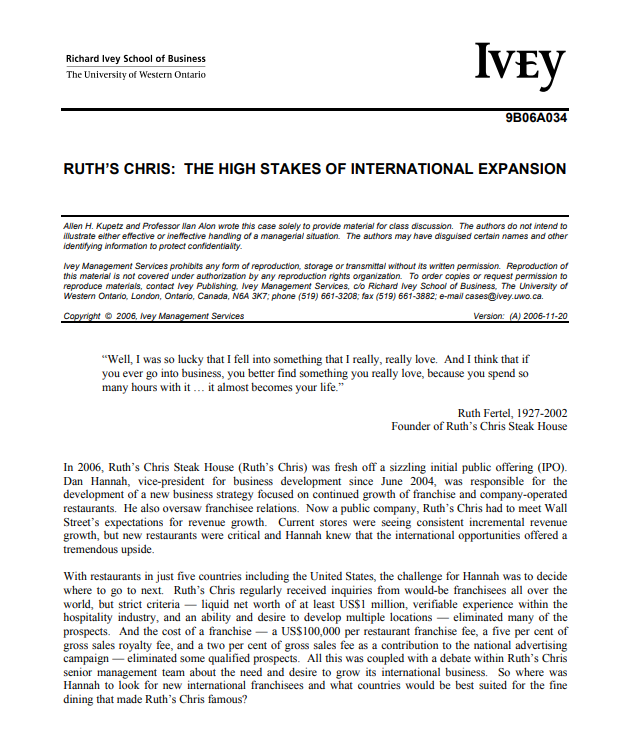 ## Please use the Ruths Chris case (attached here) to answer the