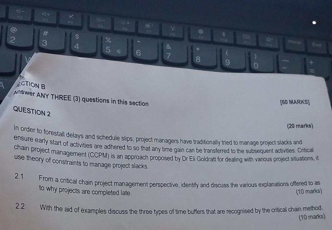  Answer ANY THREE (3) questions in this section [60 MARKS] QUESTION