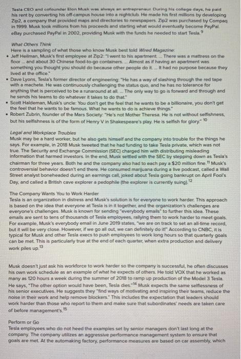 Challenges at a Modern Organization Tosla CEO and cofounder Elon Musk was