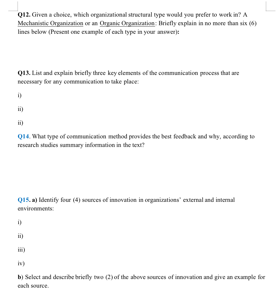  Q12. Given a choice, which organizational structural type would you prefer