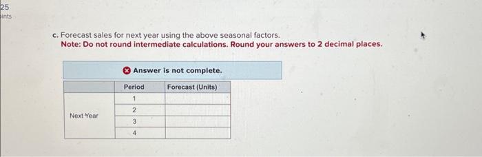 to 3 decimal places. c. Forecast sales for next year using the