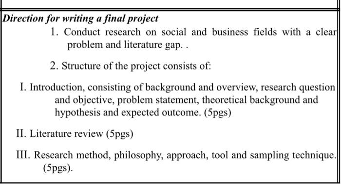  irection for writing a final project 1. Conduct research on social