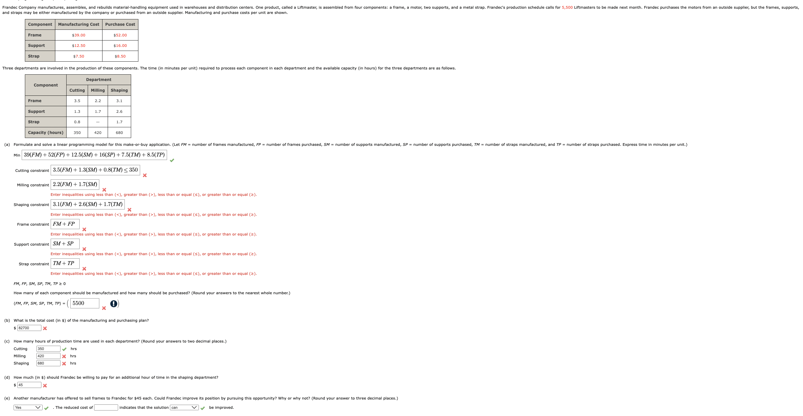 Please answer all parts will rate and straps may be either manufactured