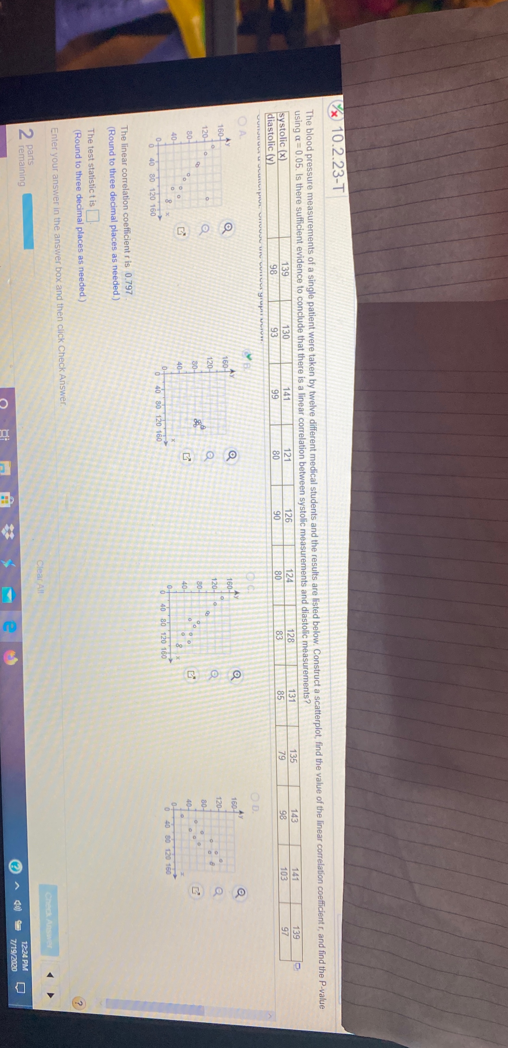 Please help me solve for the test statistic, thank you! x 10.2.23-T