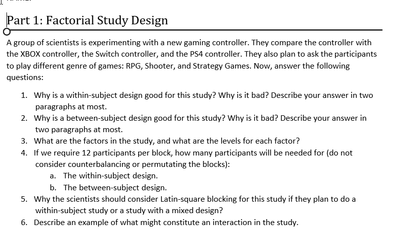  J_ . ._ _..._. Part 1: Factorial Study Design 0 A