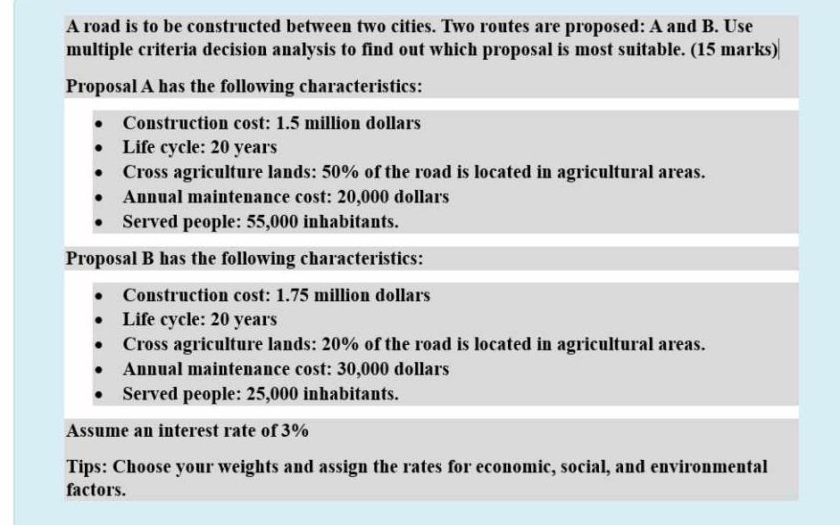  A road is to be constructed between two cities. Two routes