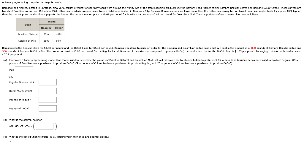  A linear programming computer package is needed. s0. 25 per paund.