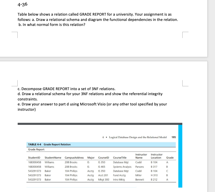 DATABASE MANAGEMENT Table below shows a relation called GRADE REPORT for a
