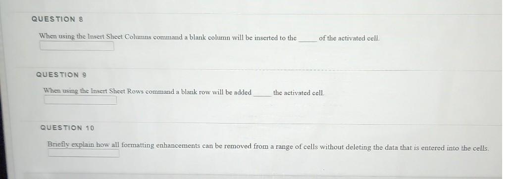  When usine the lnsert Sheet Columns command a blank column will