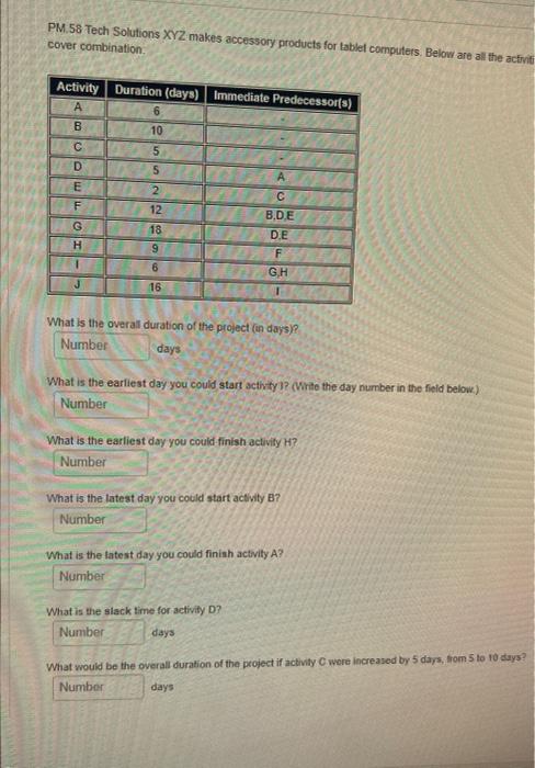  PM.58 Tech Solutions XYZ makes aocessory products for tablet computers. Below