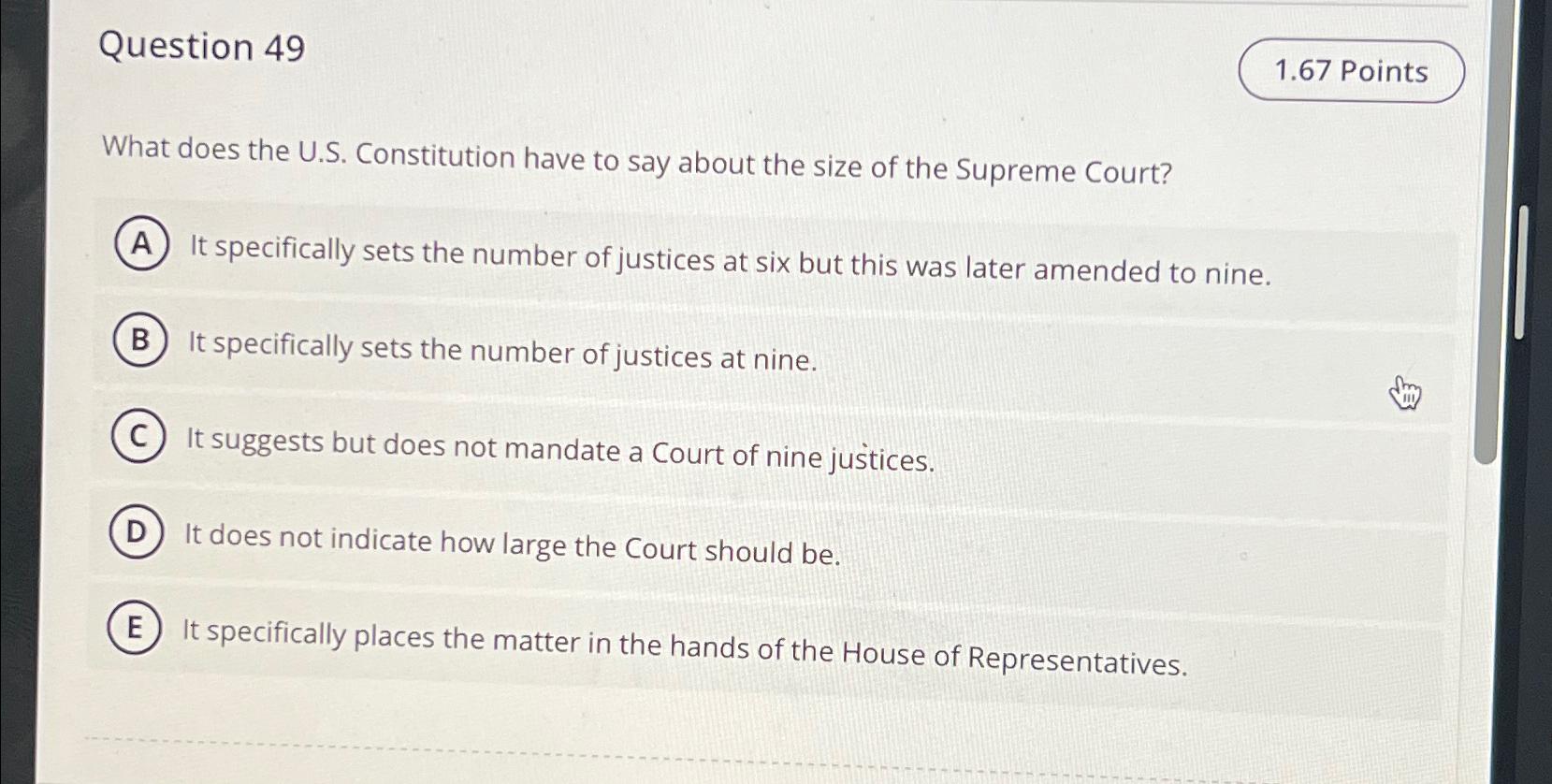  Question 49 What does the U.S. Constitution have to say about