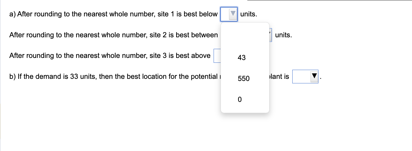 for all 3 parts to question a: answer choices to b: a)