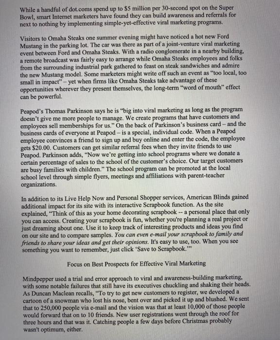 its communications as explained in the reading, and one that does a