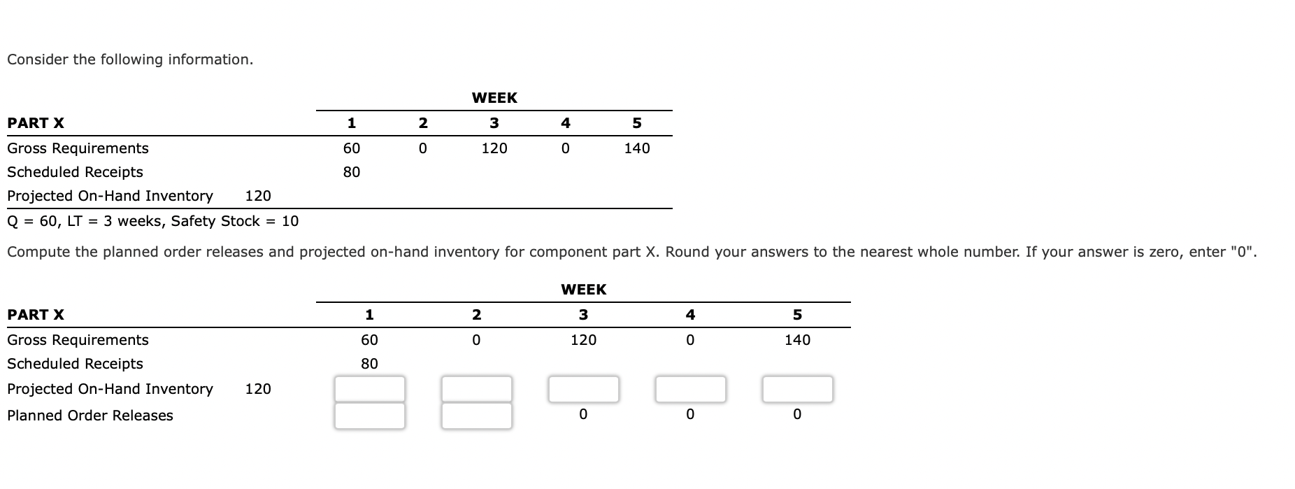 Consider the following information