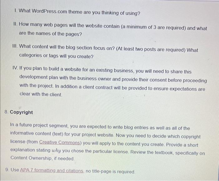 you intend to build. Use the following headings (in bold) to organize