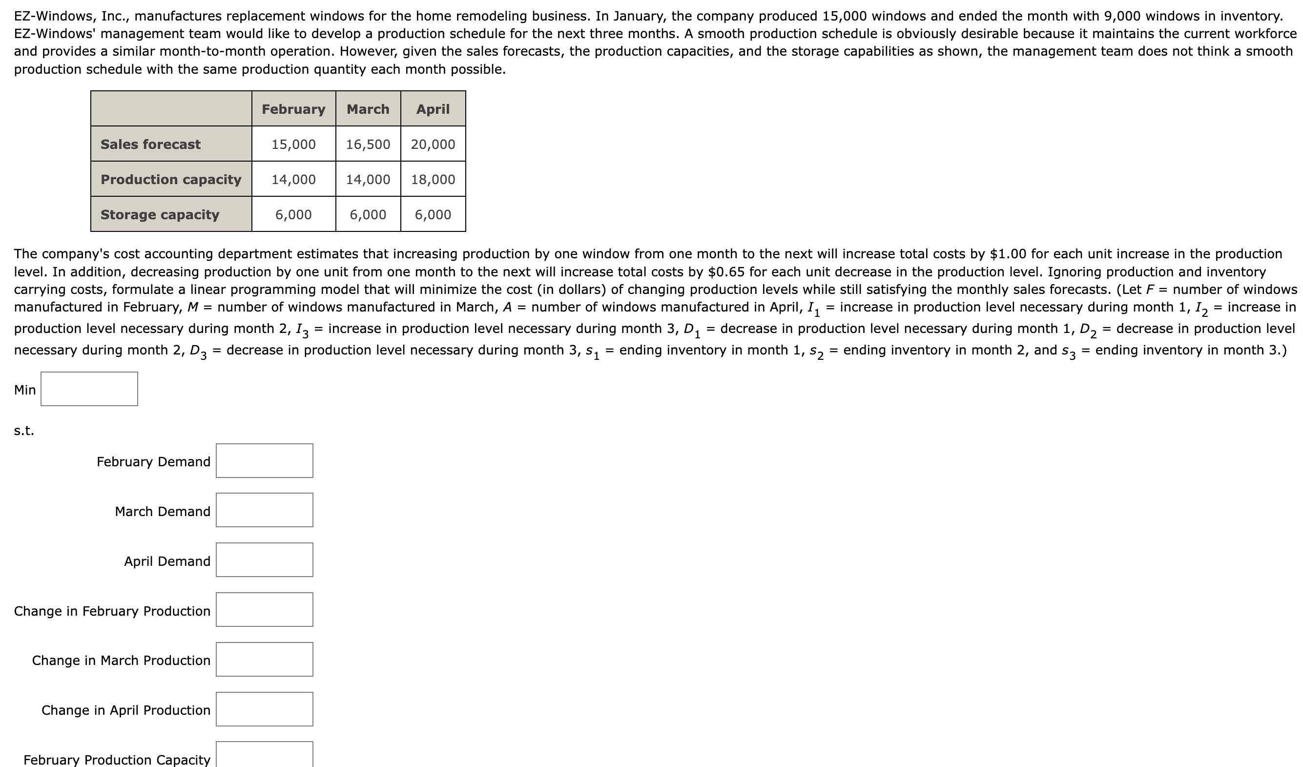  production schedule with the same production quantity each month possible. Min