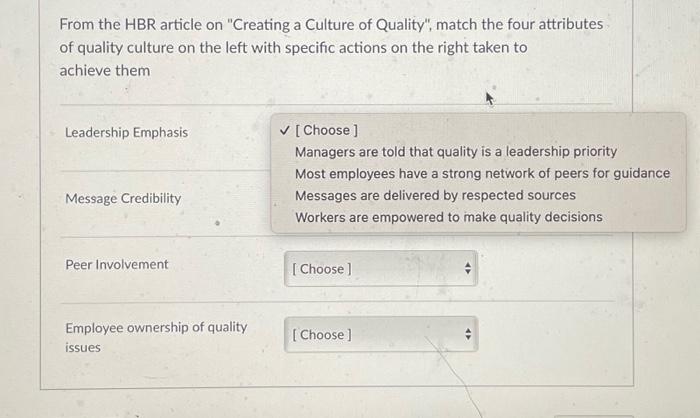  PLEASE HELP!!! From the HBR article on "Creating a Culture of