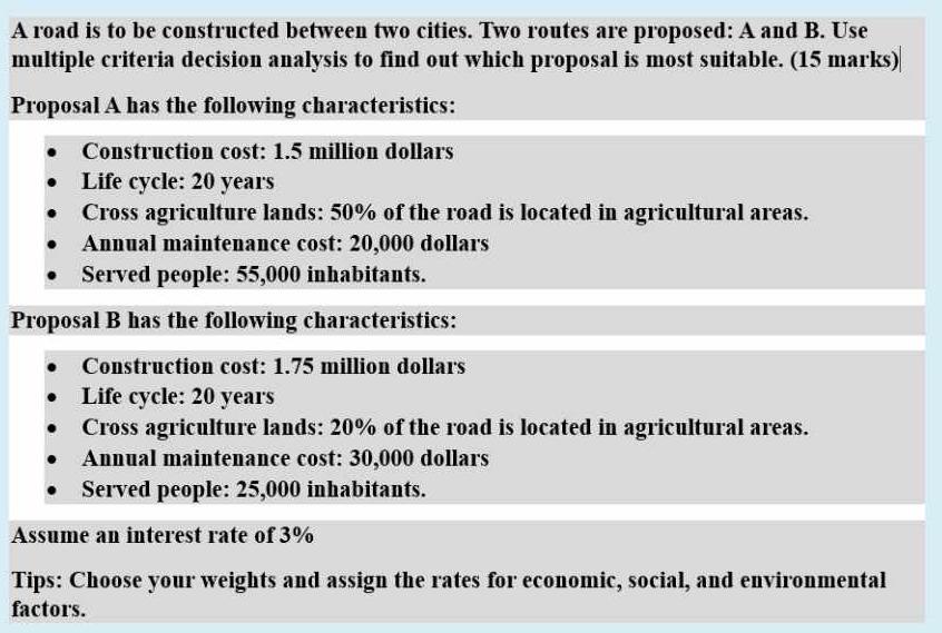  A road is to be constructed between two cities. Two routes