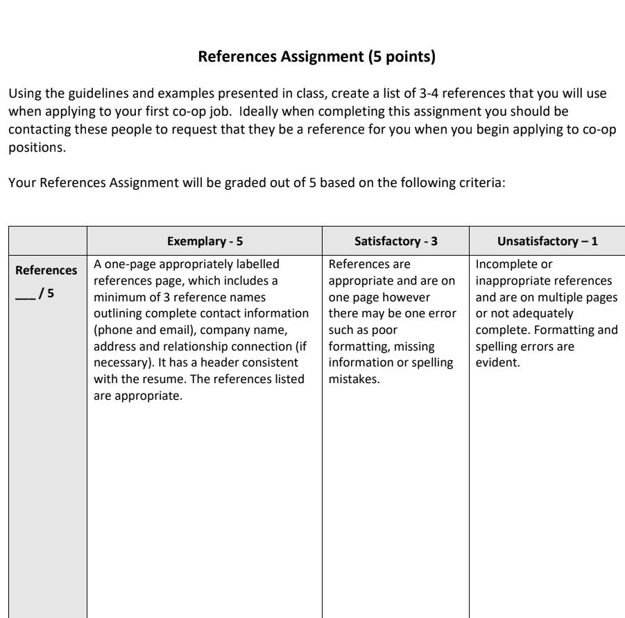  References Assignment (5 points) Using the guidelines and examples presented in
