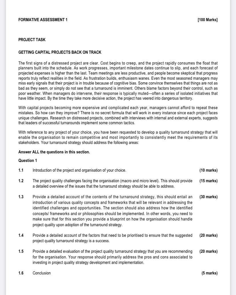 Please answer fully FORMATIVE ASSESSMENT 1 [100 Marks] PROJECT TASK GETTING CAPITAL