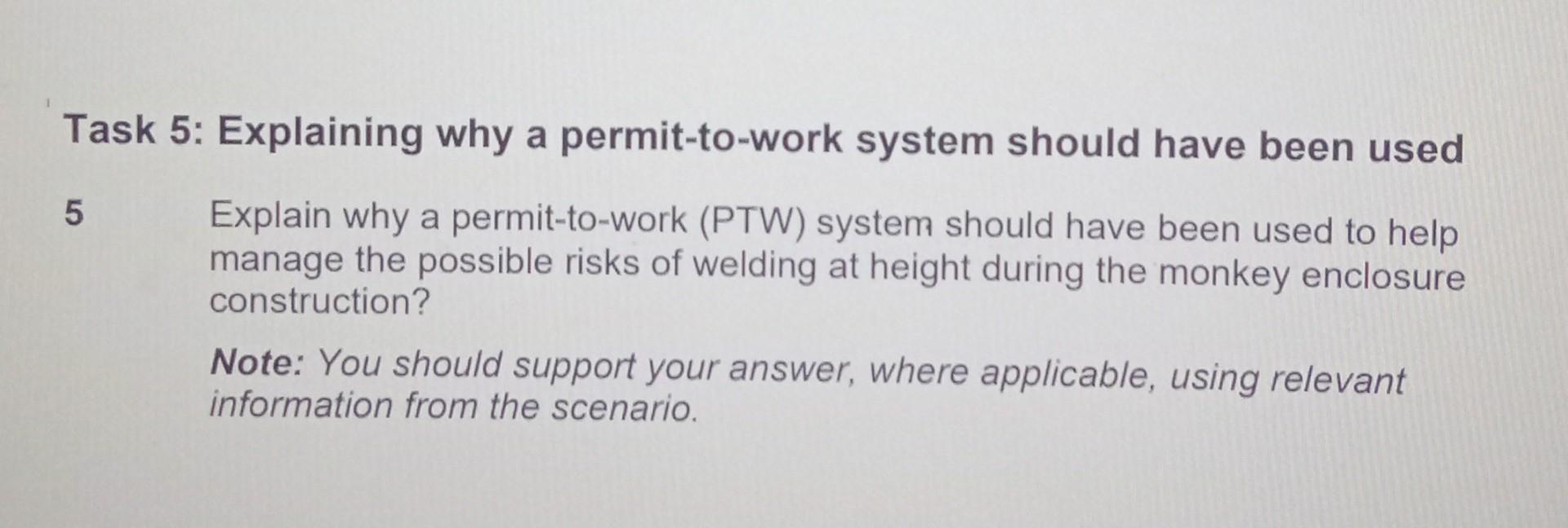  Task 5: Explaining why a permit-to-work system should have been used