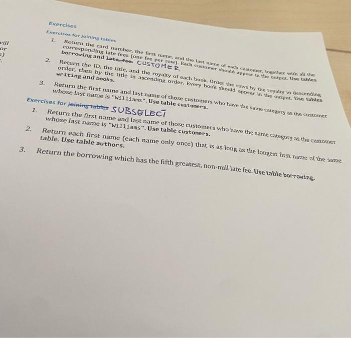 Database. using Sql developer Exercises Exorcises for foining tables 1. Return the